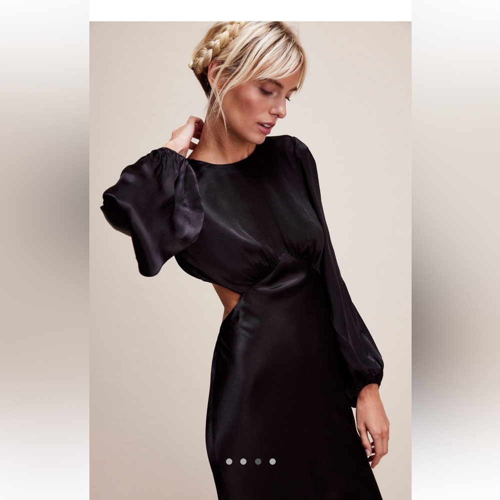 NWT Shona Joy La Lune Open Back Balloon Sleeve Black Dress